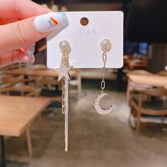 star and moon asymmetrical tassel earrings Korean star and moon fashion ear jewelry
