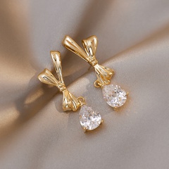 Silver Needle Korean bow knot zircon teardrop retro sweet earrings