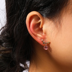 fruit pink purple plum blossom zircon earrings branches leaves flowers earrings women