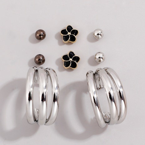 Silver flower balls hoop stud earrings set wholesale  NHHUQ518076's discount tags