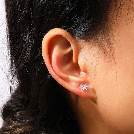 Stainless steel five-pointed star transparent white zircon stud earrings wholesale  NHDB518567's discount tags