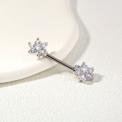 Flower zircon milk ring Sun flower straight nipple ring stainless steel jewelry