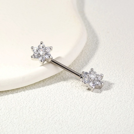 Flower zircon milk ring Sun flower straight nipple ring stainless steel jewelry  NHDB518566's discount tags