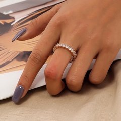 simple style golden female inlaid zircon copper ring
