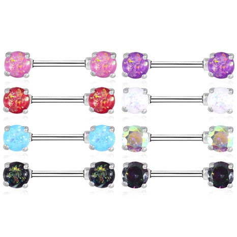 Bague de mamelon à tige droite double Zircon à la mode Bijoux de mamelon en opale d'imitation's discount tags