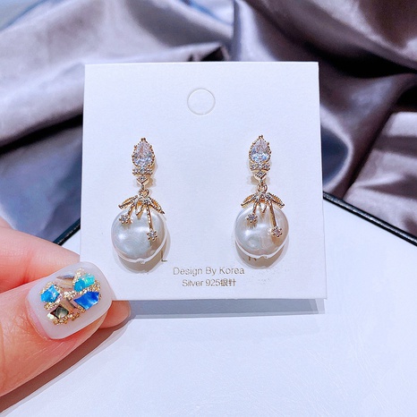 retro temperament baroque imitation pearl copper earrings  NHCG511835's discount tags