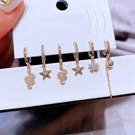 fashion personality zircon micro-inlaid stars snake-shaped copper earrings set wholesale NHCG511848's discount tags