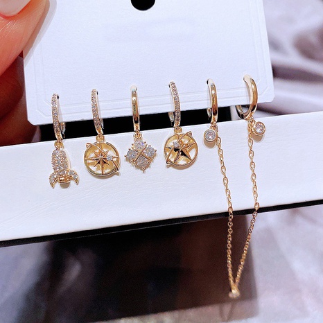 fashion copper plated real gold zircon micro-inlaid rocket planet earrings set's discount tags