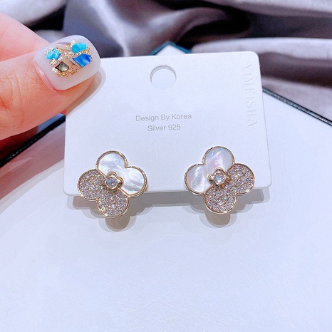 Korean shell zircon micro-inlaid leaf copper earrings  NHCG511843's discount tags