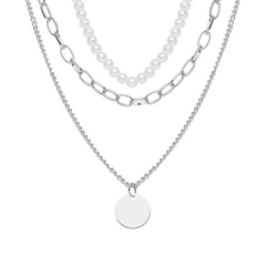 collar de tres piezas de cadena de orificio largo de perlas de disco de joyería de múltiples capas transfronterizas