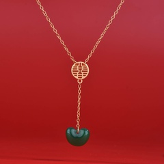 sand gold craftsmanship with the word Acacia Bean Necklace Green Chalcedony Double Happiness Bean Clavicle Chain