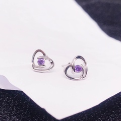 heart stud earrings purple diamond simple earrings