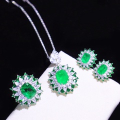 simulation emerald suit sapphire color gemstone pendant open ring earrings set