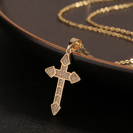 new fashion copper inlaid zircon cross pendant necklace sweater chain wholesale NHBU512096's discount tags