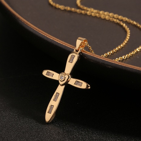 New Simple Jewelry Copper Cross Pendant Retro Necklace Clavicle Chain Wholesale NHBU512101's discount tags