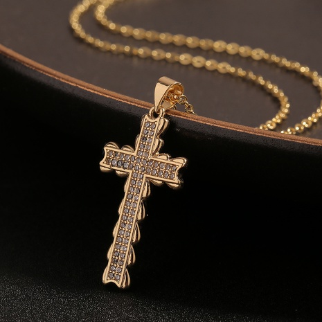 New Religious Jewelry Copper Inlaid Zircon Cross Pendant Fashion Sweet Necklace NHBU512099's discount tags