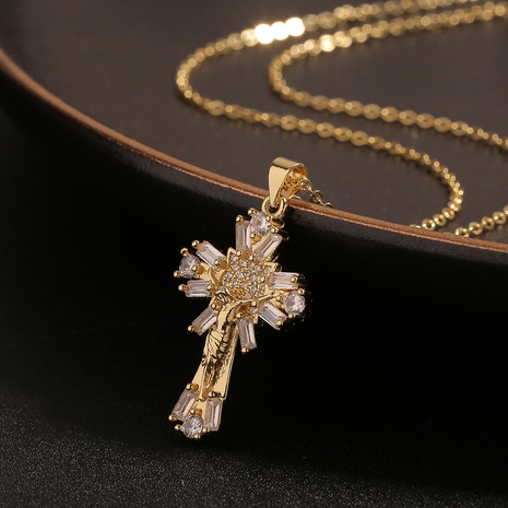 New Jewelry Cross Pendant Copper Zircon Necklace Clavicle Chain NHBU512104's discount tags