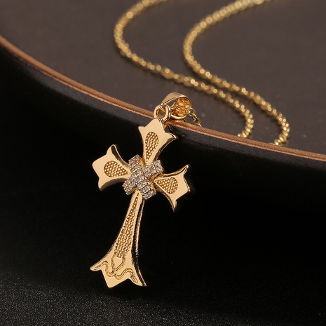 Jewelry Copper Plated Real Gold Cross Pendant Fashion Fashion Necklace Sweater Chain NHBU512108's discount tags