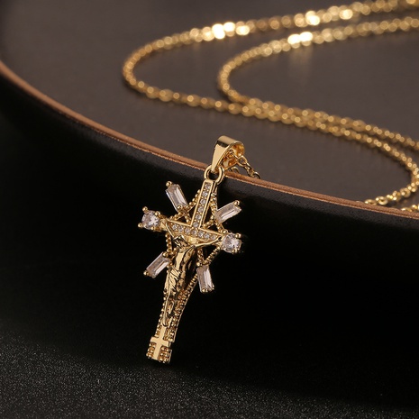 new jewelry copper micro-inlaid zircon cross pendant fashion retro necklace NHBU512111's discount tags