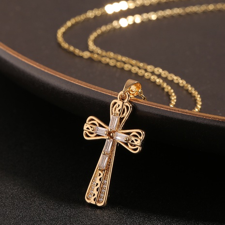 simple jewelry copper micro-inlaid zircon cross pendant NHBU512113's discount tags