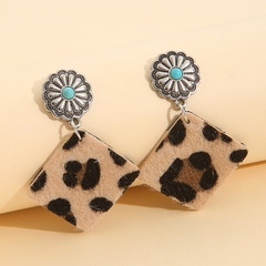 new retro double-sided leopard print earrings ethnic style turquoise earrings wholesale