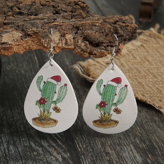 European and American cactus leather earrings Christmas hat flower pattern double-sided leather earrings