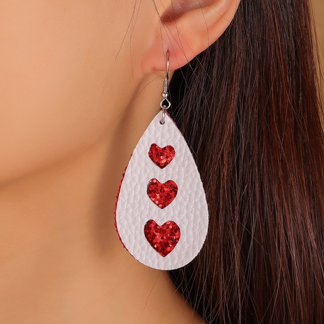 Boucles d'oreilles en cuir motif litchi à double goutte d'eau de la Saint-Valentin en gros's discount tags