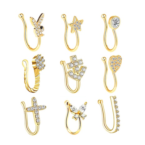jewelry wholesale non-perforation 9-piece nose ring nose clip anti-allergic rhinestone nose ring NHLLU512239's discount tags