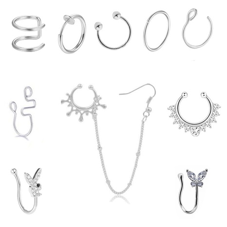 openings without perforation U-shaped clip butterfly nose nail nose chain 10-piece nose ring jewelry NHLLU512243's discount tags
