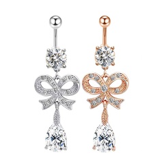 New Bows Water Drop Zircon Umbilical Nail Belly Button Piercing Jewelry Belly Button Ring
