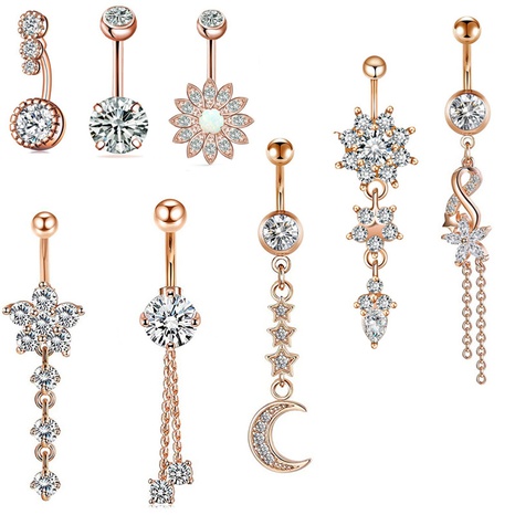 new copper zircon 8-piece belly button ring set belly button nail's discount tags