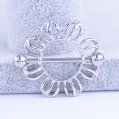 Fashion geometric sun flower stainless steel breast ring