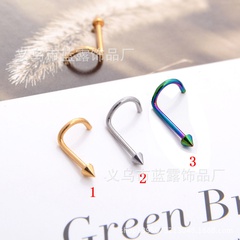 European and American fashion stainless steel pointed cone curved hook fishtail nose nail color nose ring