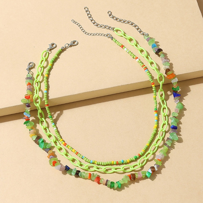 ethnic color natural stone creative retro rice beads resin necklace set