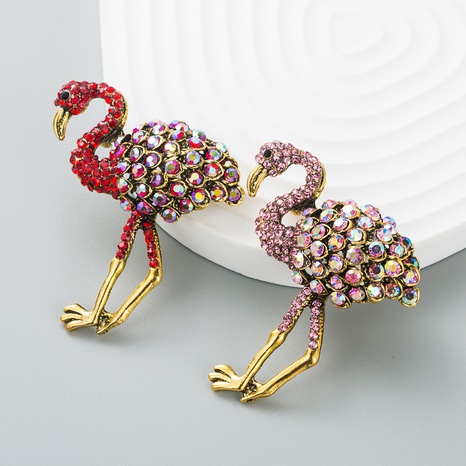 Accessoires de broche de mode de flamant rose animal de luxe élégant plein de diamants's discount tags