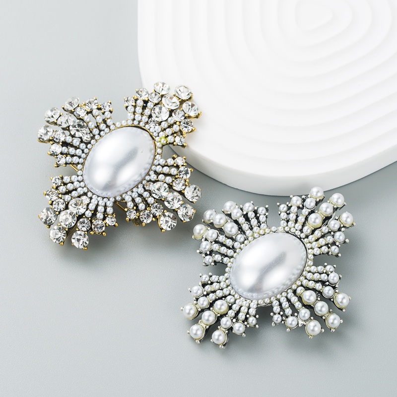 fashion party corsage trend alloy diamond pearl geometric brooch female brooch