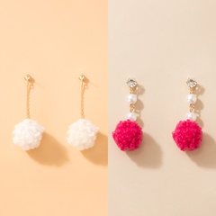 Cute Personality Earrings Pearl Plush Ball Diamond Chain Irregular Earrings