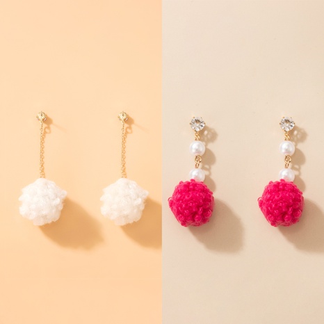 Cute Personality Earrings Pearl Plush Ball Diamond Chain Irregular Earrings's discount tags