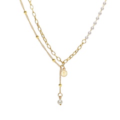 neue Perlenkette Halskette Großhandel kreative Retro einfache Metallkette Perlenanhänger Halskette
