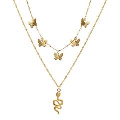 Butterfly Pendant Necklace Snake Stacked Double Layer Clavicle Chain Necklace Wholesale