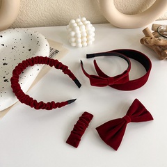 Retro red velvet bow headband hairpin wholesale
