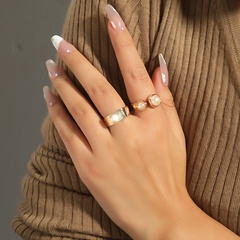 European and American alloy diamond-studded pearl geometric joint ring 2-piece set