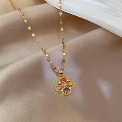 Colorful flowers four-leaf zircon pendant necklace girls exquisite clavicle chain
