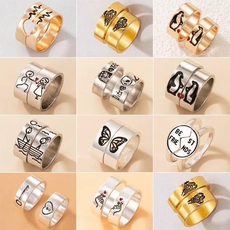 Personalized ethnic cartoon love couple ring geometric letter ring set's discount tags