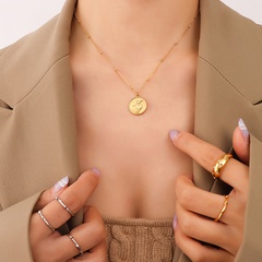 geometric round brand necklace retro simple titanium steel gold-plated jewelry