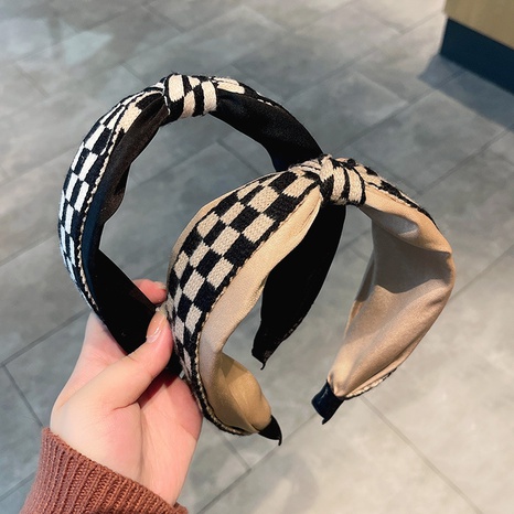Retro Plaid Clashing Color Knitted Headband Wholesale  NHOF511376's discount tags
