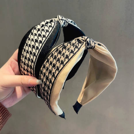 retro clashing color houndstooth stitching wide-brimmed headband's discount tags