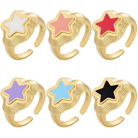 Color oil drop five-pointed star ring star oil drop opening ring wholesale's discount tags