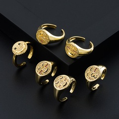 European and American fashion new copper gold-plated micro-inlaid zircon emoji package ring