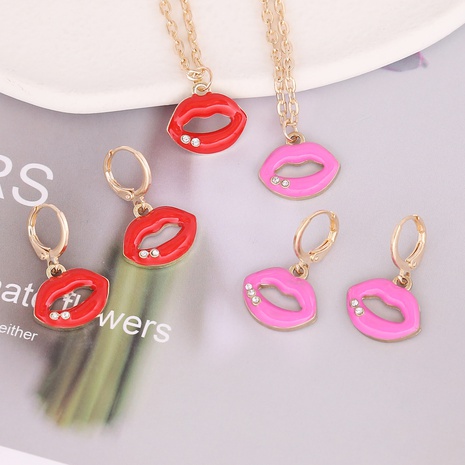 European and American new personality dripping oil lips necklace fashion pendant's discount tags